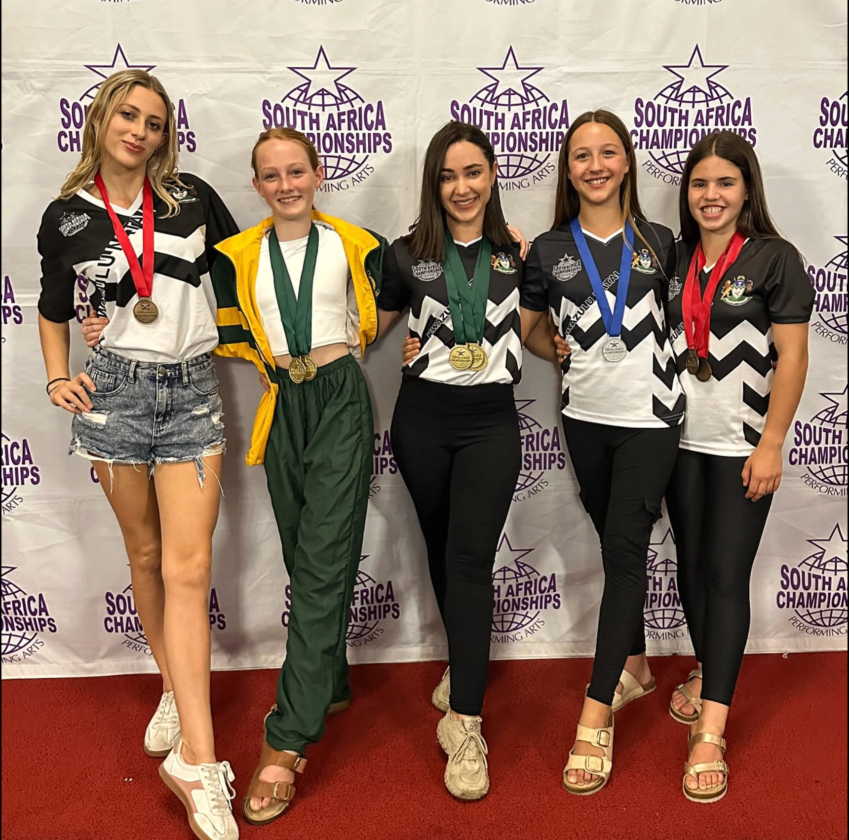Aerial Flow students wearing medals at the South Africa Championships, Performing Arts